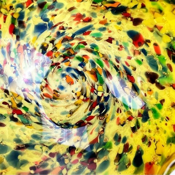 Murano Art Glass Millefiori Cased Bowl Yellow Gold Flake Multicolor Tutti Frutti - Picture 6 of 9